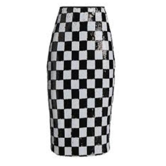 EN SAISON Sequined Checkerboard Midi Skirt Size Medium - Picture 1 of 9